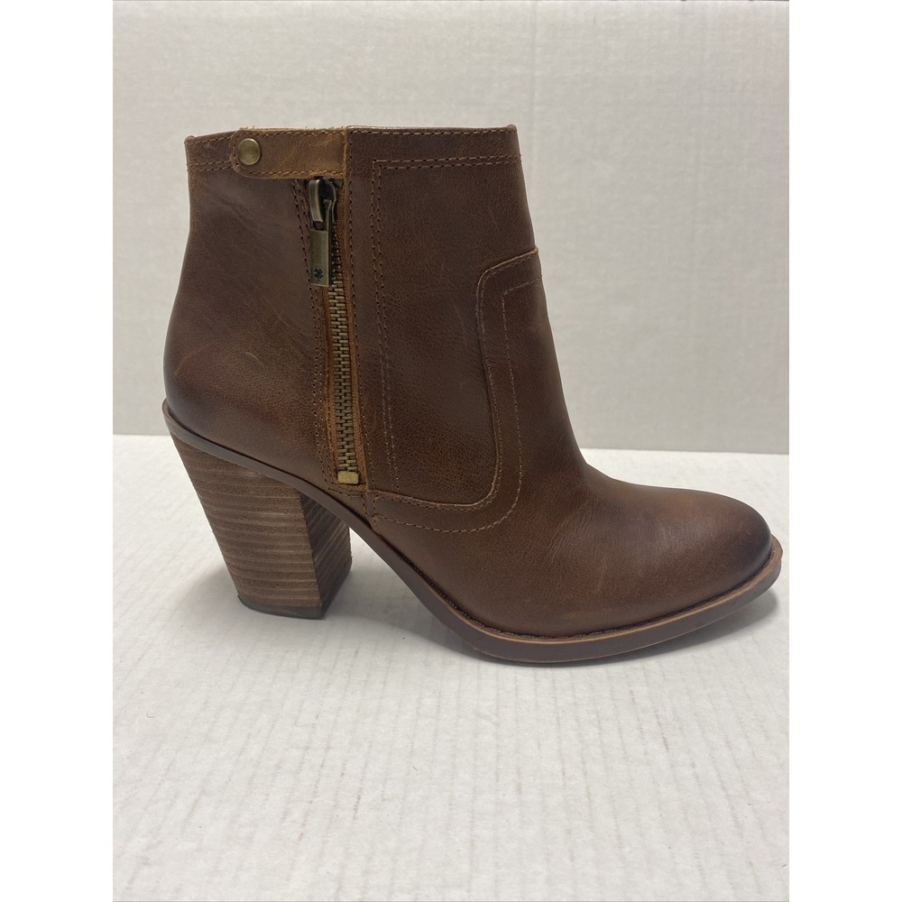 Lucky Brand Eugina Brown Leather Ankle Bootie Size 6.5 Boots Zipper Western Boho